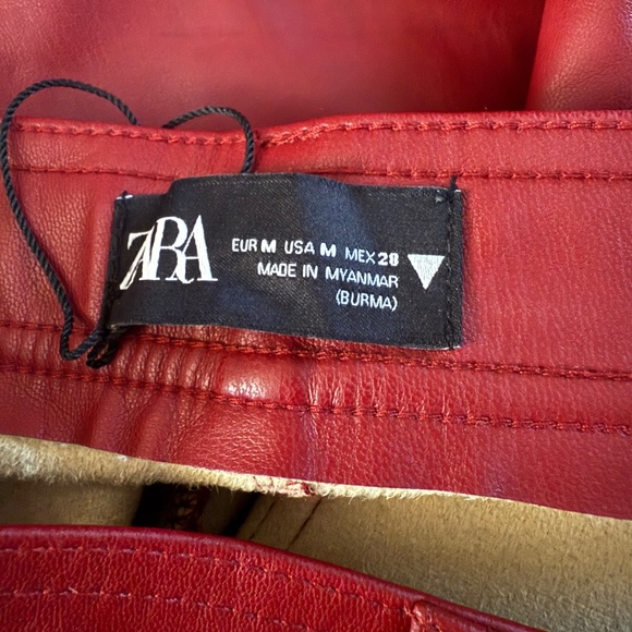 Zara Faux Leather Red Pants with Side Ankle Zippers Womens Size M - Picture 6 of 13
